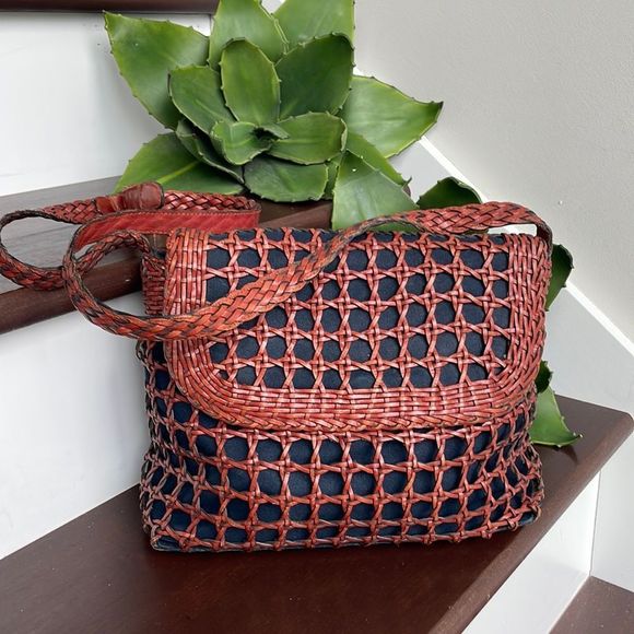 Talbots Handbags - Talbots woven leather shoulder crossbody handbag purse black lining